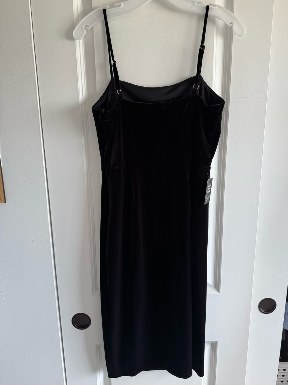 Express Black Velvet Spaghetti Strap Midi Dress with Front Slit - Picture 4 of 9